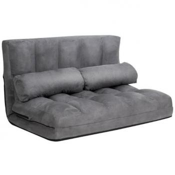 Adjustable 6-Position Grey Foldable Floor Sofa Bed with Pillows