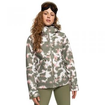 Chaqueta Roxy Jet Ski para mujer en color multicolor, verde oscuro, blanco y rosa, talla XS