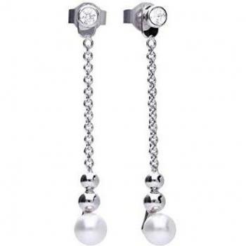 Pendientes DiamonFire largos con perlas, circonitas y bolas de plata