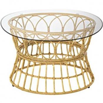 Mesa Auxiliar DKD Home Decor Marrón con Cristal y Ratán Sintético 60 x 50 x 60 cm