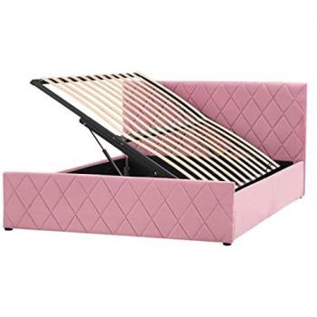 Cama de Almacenaje en Terciopelo Rosa 140 x 200 cm Rochefort con Cabecera Trapuntada