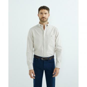 Gant - Camisa Oxford Regular Fit de rayas finas marrón