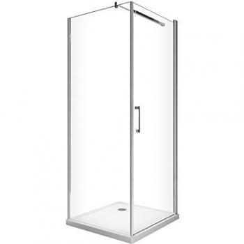 Caja de ducha reversible con puerta batiente y pared fija lateral de vidrio templado 8 mm, altura 200 cm, medidas 87-89 (puerta) + 98,5-100,5 (fijo)