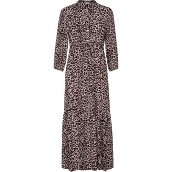 Beige Animal Print Long Shirt Dress for Women, Sizes S/M