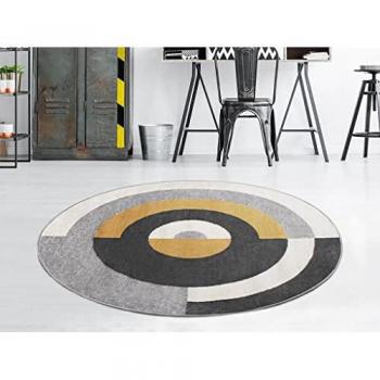 Alfombra Redonda Diseño Alborg - Diámetro 160 cm - Gris y Ocre