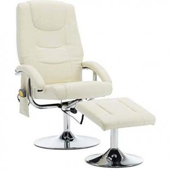 Sillón masaje reclinable reposapiés piel sintética blanco crema