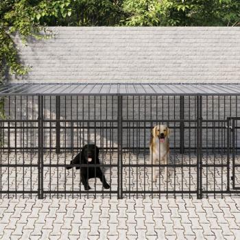 Jaula para perros al aire libre con techo de acero 13,14 m² Vidaxl Negro