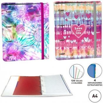 Carpeta de Anillas Senfort Tie Dye A4, 35mm, con Recambio de 120 Hojas y 4 Separadores, Modelos Surtidos