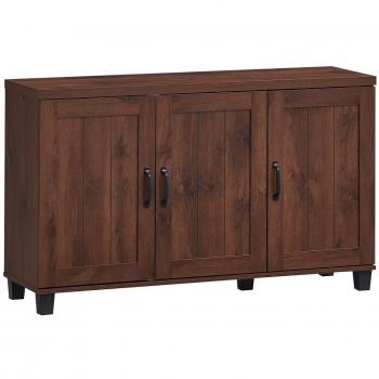 Adjustable Shelf 3-Door Brown Wooden Buffet Sideboard Storage Cabinet