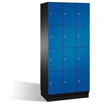 Armario de Compartimentos Bajo Llave C+P Cambio, 4 Taquillas, Puertas de Acero, Color Negro y Azul Enziano, Ancho 900 mm