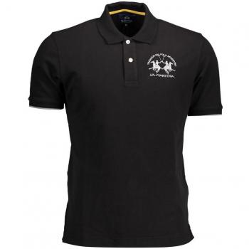 La Martina Chic Contrast Details Polo Shirt - L, Male, Black, Size: L, Embroidered Polo Shirt with Contrasting Details