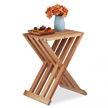 Mesa Auxiliar Plegable de Madera de Nogal, Natural, 44.5 x 34 x 28 cm - Ideal para Salón, Balcón y Terraza
