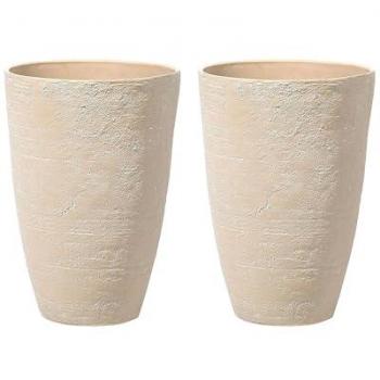 Conjunto de 2 macetas de mezcla de piedra beige arena para interior y exterior 43x60 cm Camia