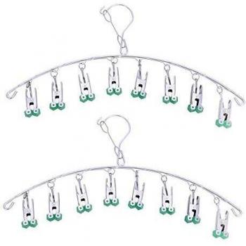 Qinglele - 2Pcs Percha de Secado de Acero Inoxidable, Percha de Goteo con 8 Pinzas para Ropa Interior, Calcetines, Sujetador, Cortavientos, Elimina rápidamente la Ropa de la Percha, Verde
