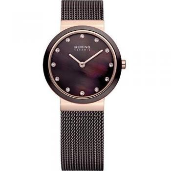 Bering Women's Quartz Analog Watch 10725-262, 25mm Brown Dial, Rose Gold Stainless Steel Case, Sapphire Crystal, Milanese Strap, 5 ATM Water Resistant