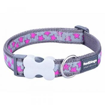 Collar para Perro Red Dingo STYLE HOT PINK ON COOL GREY, tamaño ajustable de 41-63 cm, diseño de estrellas en color rosa intenso sobre gris, ancho de 25 mm