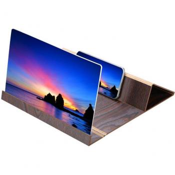 Proyector Móvil de 12 Pulgadas con Lupa de Pantalla, Amplificador de Vídeo HD y Soporte Plegable de Grano de Madera