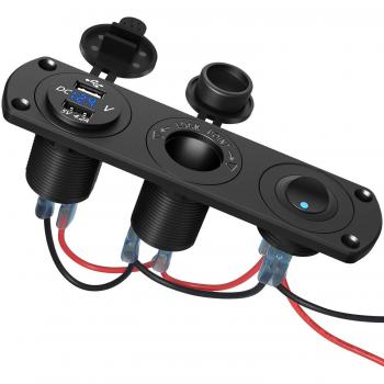 SONRU Impermeable USB Cargador, Mechero Toma 5V / 4.2A Puerto USB, Encendedor Enchufe Panel con Voltímetro Digital LED, Interruptor ON/Off, para 12~24V Moto Barco Coche