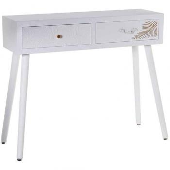 Consola recibidor 90 cm blanca serie Hojas, características: dimensiones 90 x 78 x 30 cm, color blanco y dorado, material madera