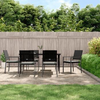 7-Piece Outdoor Dining Set with Cushions in Poly Rattan and Steel
