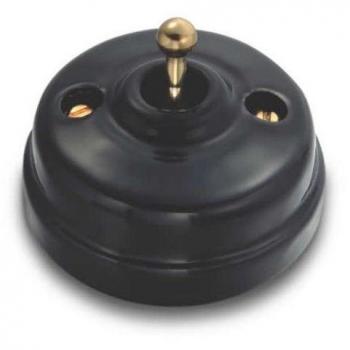 Fontini Pulsador Manecilla 10A 250V Porcelana Negro/Dorado Sin Paso