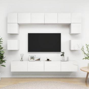 Mueble de salón modular 8 piezas aglomerado color blanco brillo, dimensiones 100 x 30 x 30 cm, incluye mueble para TV y almacenamiento