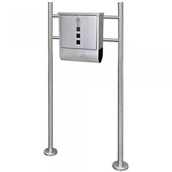 vidaXL Buzón poste soporte 2 llaves 1 portaperiódico 3 ventanas acero inoxidable