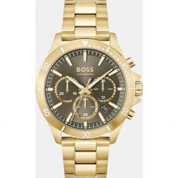Reloj Cronógrafo para Hombre BOSS Troper 1514059 de Acero Pavonado Dorado con Esfera Verde y Correa de Piel Negra