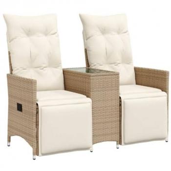 Sofá de jardín reclinable de 2 plazas con mesa ratán PE beige