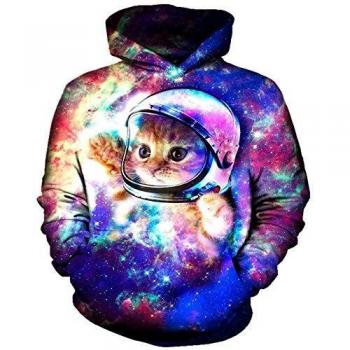 Goodstoworld Sudadera con Capucha Unisex Sudaderas con Capucha para Hombre Pullover Mujeres 3D con Capucha Galaxy Cat Divertida Sudadera con Capucha de Manga Larga Sudadera Deportiva Deportiva XL