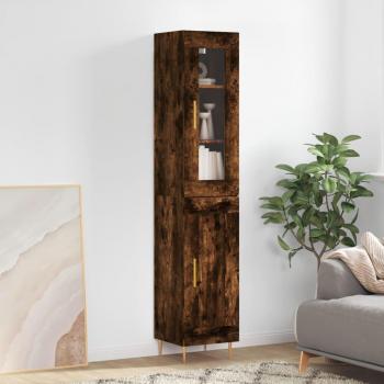 Aparador alto de madera contrachapada en roble ahumado, dimensiones 34,5x34x180 cm, con 1 puerta de madera, ideal como mueble de almacenaje para salón, buffet o armario auxiliar