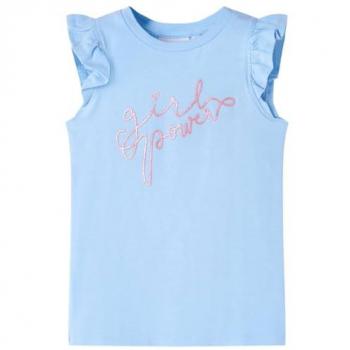 Camiseta infantil de manga volante azul claro 128