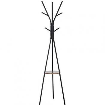 Perchero trípode contemporáneo con estante y 9 perchas, 45x45x180 cm, metal marrón