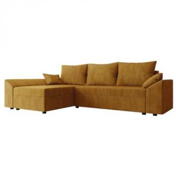 Sofá rinconero Memphis 104, color marrón claro, con función de descanso y caja de ropa de cama, dimensiones 240x145x82cm