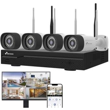 Kit de Cámaras de Vigilancia WiFi 2K NIVIAN con Detección de Humanos, Audio Bidireccional, Visión Nocturna Dual y Grabador 10CH