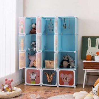 Kids' 12-Cube Wardrobe Closet with Hanging Section & Doors