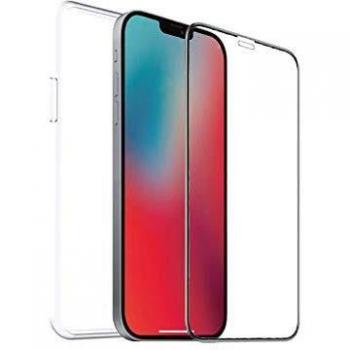 muvit for change Pack Apple iPhone 12 Pro MAX Funda Cristal Soft+Protector de Pantalla Vidrio Templado Plano Marco Negro