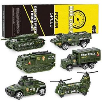 XDDIAS Vehículo Militar Juguete, 6 Pcs Mini Modelos Coche Militar de Juguete, Militares Helicóptero Tanque Jeep Camión Coche Blindado para Niños, Surtidos