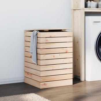 Cesto para la Ropa Sucia de Madera Maciza de Pino, 44x44x66 cm, Color Natural, Blanco y Negro
