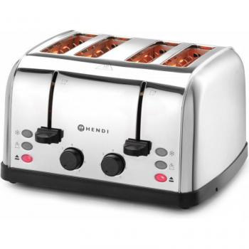 Tostadora de 4 rebanadas HENDI, 1500W, 3 funciones, 7 niveles de calentamiento, acero inoxidable