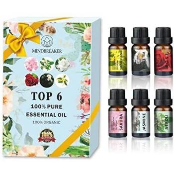 Juego de Aceites Esenciales Florales, Aceites Perfumados de Aromaterapia Orgánica Top 6 Aceites Esenciales Terapéuticos de Grado Premium 100% Puros - Juego de Regalo Botellas de 6 / 10ml