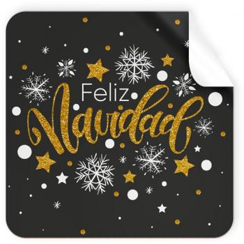 Rollo etiquetas cuadradas negras Feliz Navidad 250 ud