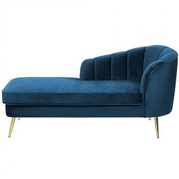 Chaise Longue de Terciopelo Azul Marino con Patas de Metal Dorado Lado Derecho Allier