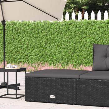 vidaXL Black Poly Rattan Garden Footstool with Cushion