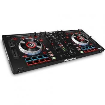 Numark Mixtrack Platinum - Controlador de DJ de 4 Decks con Pantallas LCD Integradas, Jog Wheels Metálicos de 5 Pulgadas con Sensibilidad Táctil, más Serato DJ Lite y Prime Loops Remix Tool Kit