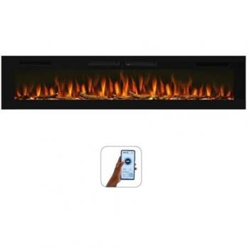 Chimenea Eléctrica de Pared Mystflame Crystal 72 con Wi-Fi, 183 cm, 12 Colores de Llama, Termostato 750/1500W, Pantalla Táctil y Temporizador