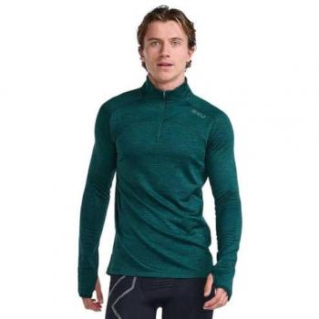 Camiseta de Manga Larga con Media Cremallera 2XU Ignition para Hombre, Color Pino/Pino Reflectante, Talla S