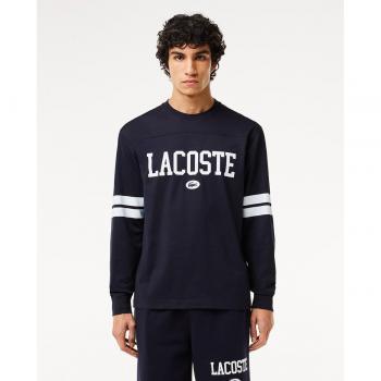 Camiseta de Manga Larga Azul Marino Lacoste con Estampado e Insignia