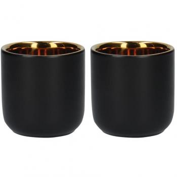 Insulated Black and Gold Double Wall Mug Set - 2 Ceramic Espresso Cups (70ml)