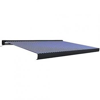 vidaXL Toldo de Carrete Motorizado Retráctil Ventana Pared Porche Exteriores Jardín Protegido del Sol Sombra Parasol Impermeable Azul y Blanco 300x250 cm